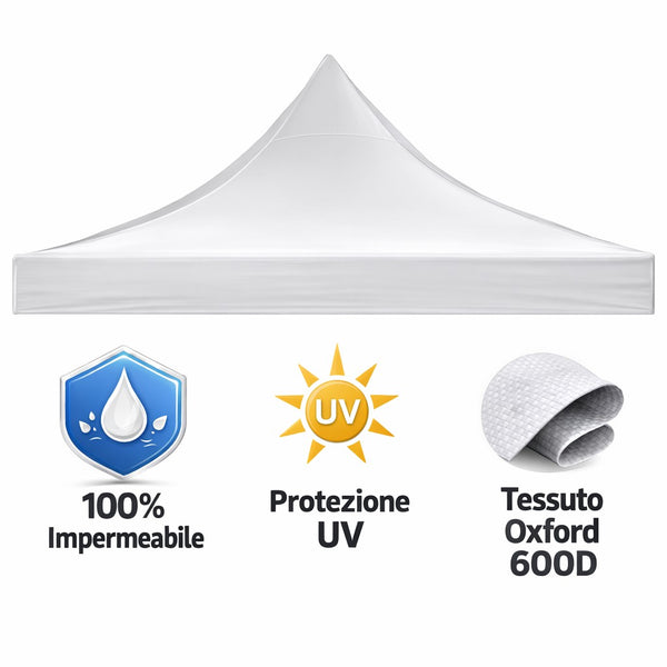 Telo laterale 3x2mt bianco impermeabile ricambio per gazebo richiudibile MARKET