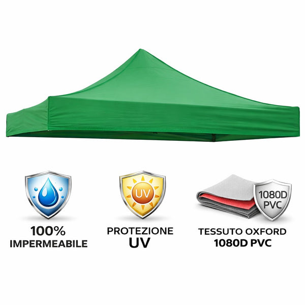Gazebo richiudibile pieghevole MARKET 3 X 3 Verde ricoperto in PVC impermeabile