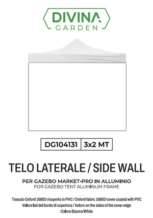 Telo laterale 3x2mt bianco impermeabile ricambio per gazebo richiudibile MARKET-PRO