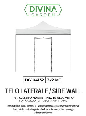 Telo laterale 3x2m bianco impermeabile con porta avvolgibile per gazebo richiudibile MARKET-PRO