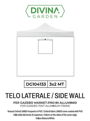 Telo laterale 3x2mt bianco impermeabile con finestra per gazebo richiudibile MARKET-PRO