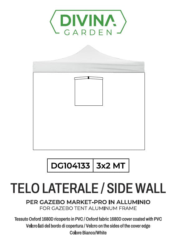 Telo laterale 3x2mt bianco impermeabile con finestra per gazebo richiudibile MARKET-PRO