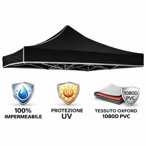 Gazebo richiudibile pieghevole MARKET 3 X 3 Nero ricoperto in PVC impermeabile