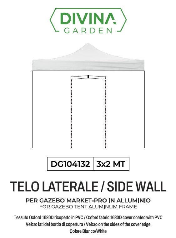 divina garden telo laterale 3x2m bianco impermeabile con porta avvolgibile per gazebo richiudibile market pro ean 8056157808879